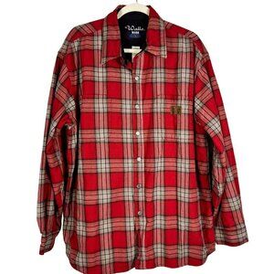 Walls Workwear Heavy Flannel Plaid Red White Beige Long Sleeve Shirt Size XLarge